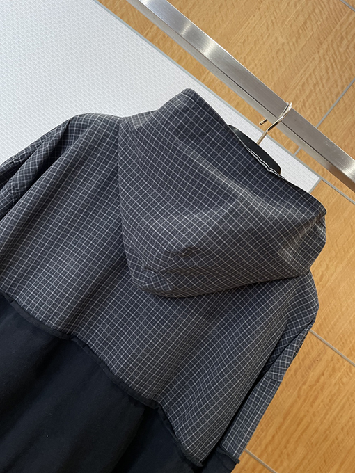 バレンシアガ BALENCIAGA チェック柄パッチワークのダメージフード付きスウェットシャツジャケット