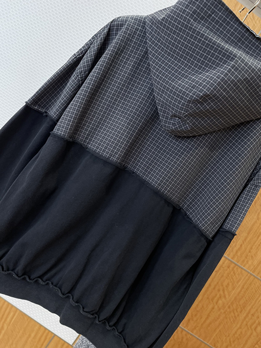 バレンシアガ BALENCIAGA チェック柄パッチワークのダメージフード付きスウェットシャツジャケット