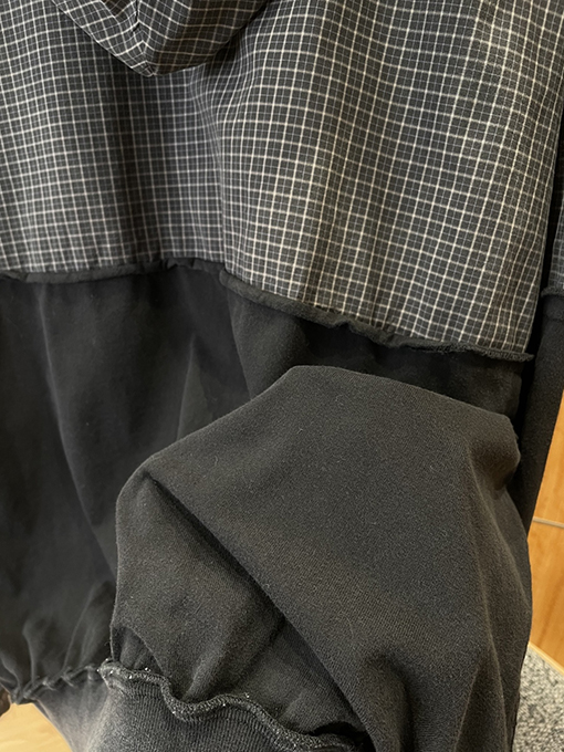 バレンシアガ BALENCIAGA チェック柄パッチワークのダメージフード付きスウェットシャツジャケット