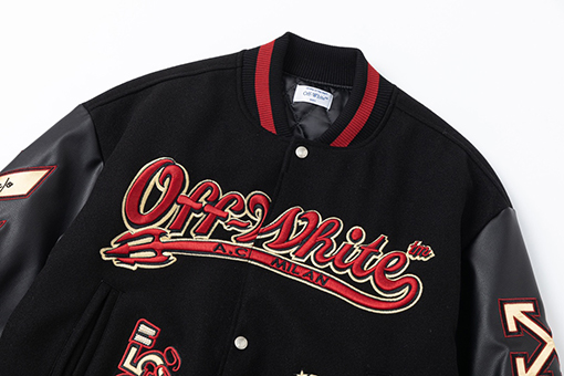 オフホワイト off white 刺繍パッチワークベースボールダウンジャケット