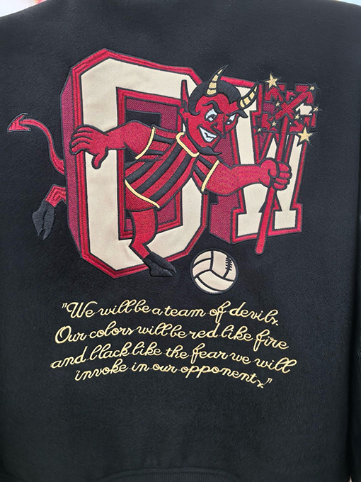 オフホワイト off white 刺繍パッチワークベースボールダウンジャケット