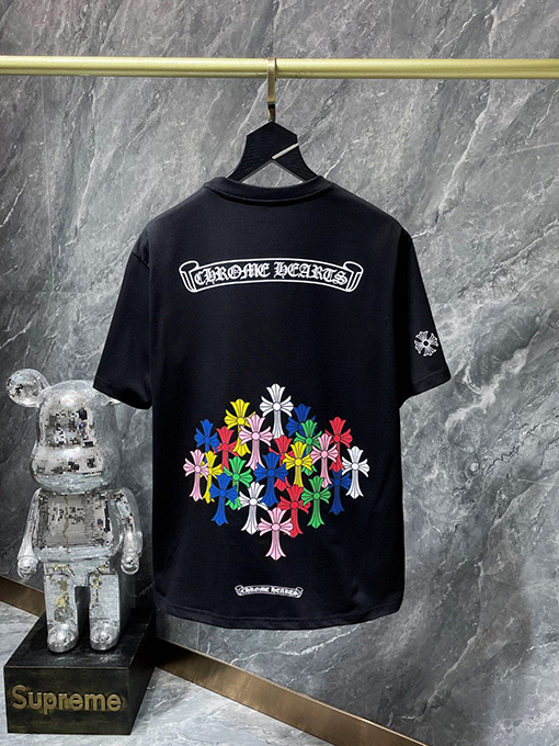 クロムハーツ クラシックなスクロールレターのカラフルなクロスフローラル半袖Tシャツ