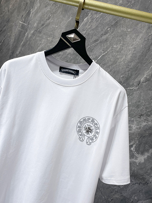 クロムハーツ 馬蹄形のサンスクリット文字ホットフィックスラインストーン手縫いの半袖Tシャツ