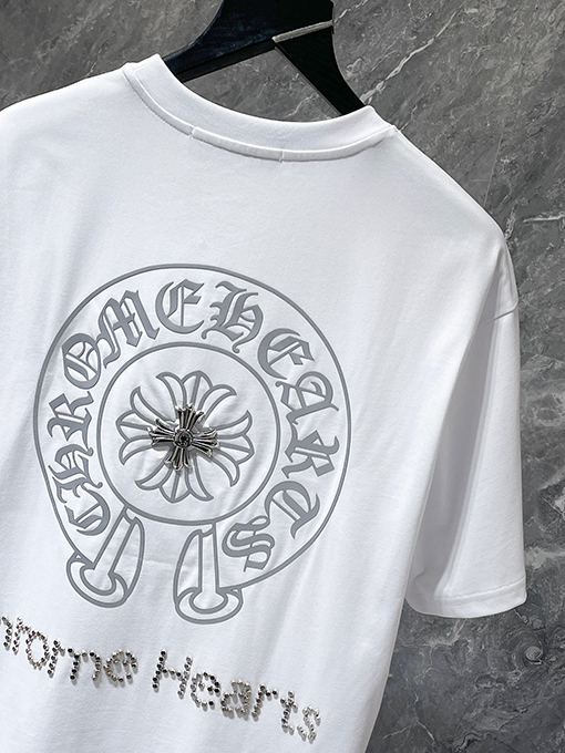 クロムハーツ 馬蹄形のサンスクリット文字ホットフィックスラインストーン手縫いの半袖Tシャツ