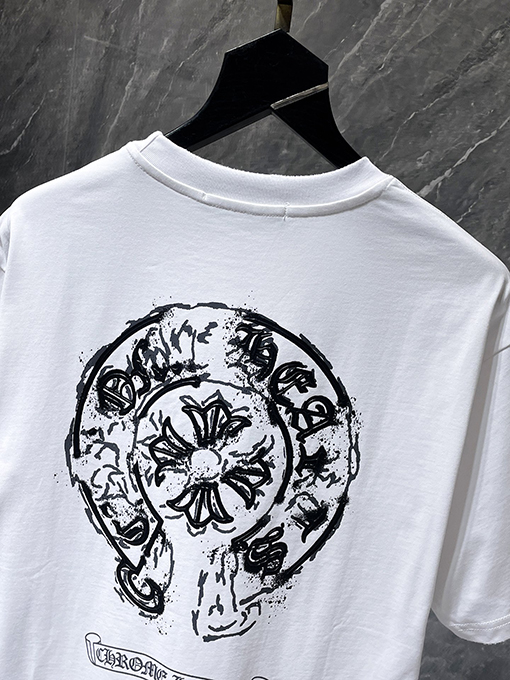 クロムハーツ サンスクリットのハンドメイドクロスボタンフォームコーティング半袖Tシャツ