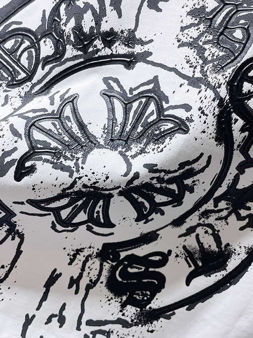 クロムハーツ サンスクリットのハンドメイドクロスボタンフォームコーティング半袖Tシャツ