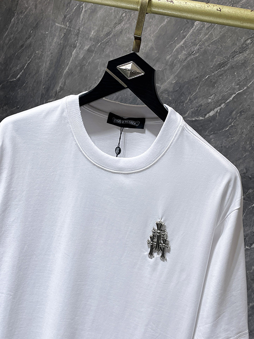 クロムハーツ サンスクリットのハンドメイドクロスボタンフォームコーティング半袖Tシャツ