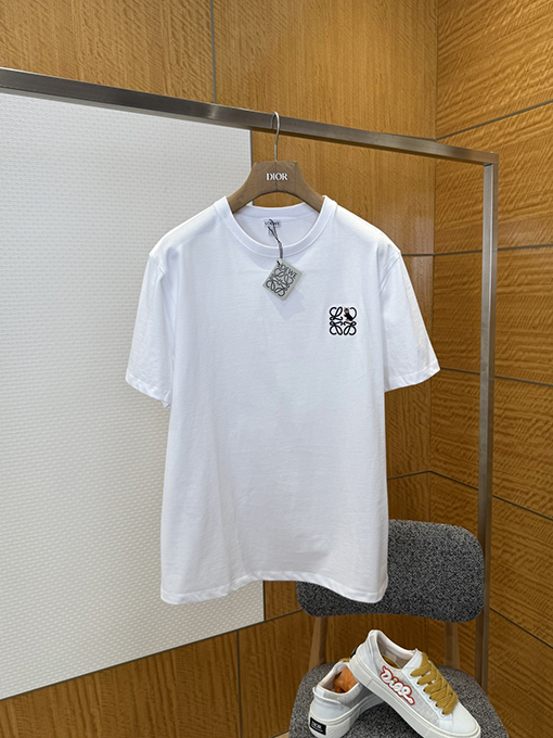 ロエベコピー ロゴ刺繍クルーネック半袖Tシャツ