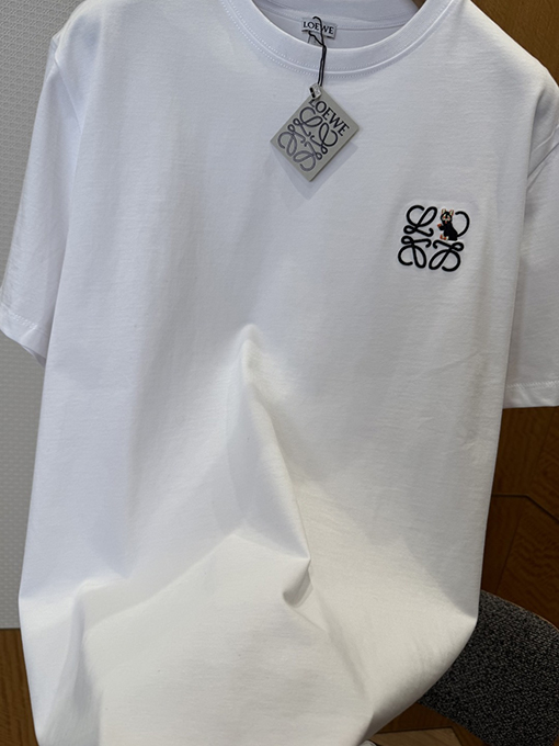 ロエベコピー ロゴ刺繍クルーネック半袖Tシャツ