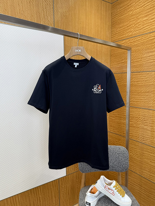 ロエベコピー ロゴ刺繍クルーネック半袖Tシャツ