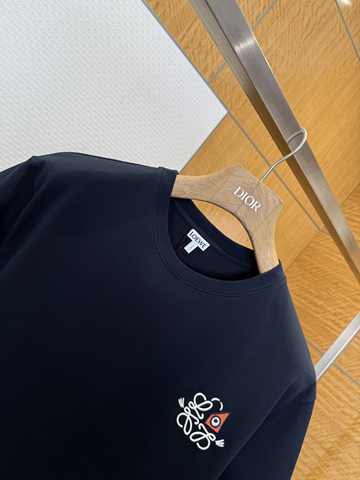 ロエベコピー ロゴ刺繍クルーネック半袖Tシャツ