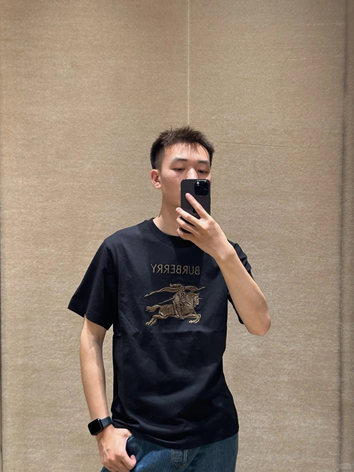 バーバリースーパーコピー レターウォーホース刺繍クルーネック半袖Tシャツ