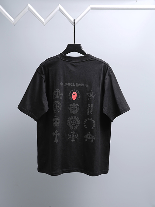 クロムハーツ フロントとバックパネルにフロックバックプリントの半袖Tシャツ