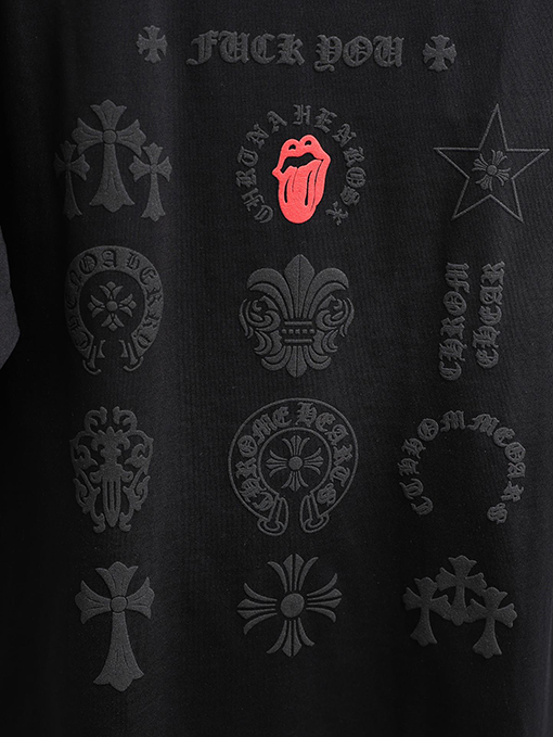 クロムハーツ フロントとバックパネルにフロックバックプリントの半袖Tシャツ