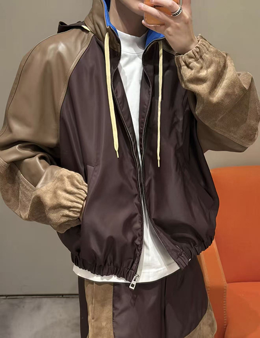 ロエベコピー パッチワークレザー刺繍コート