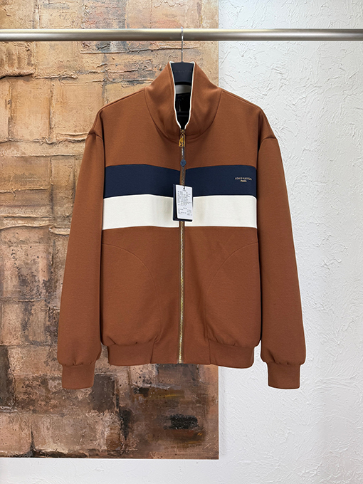 ルイヴィトン カラーブロックストライプのスタンドカラージップアップジャケット