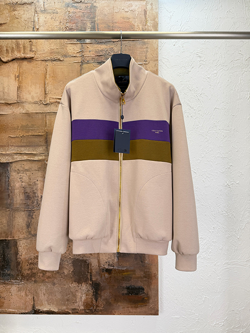 ルイヴィトン カラーブロックストライプのスタンドカラージップアップジャケット