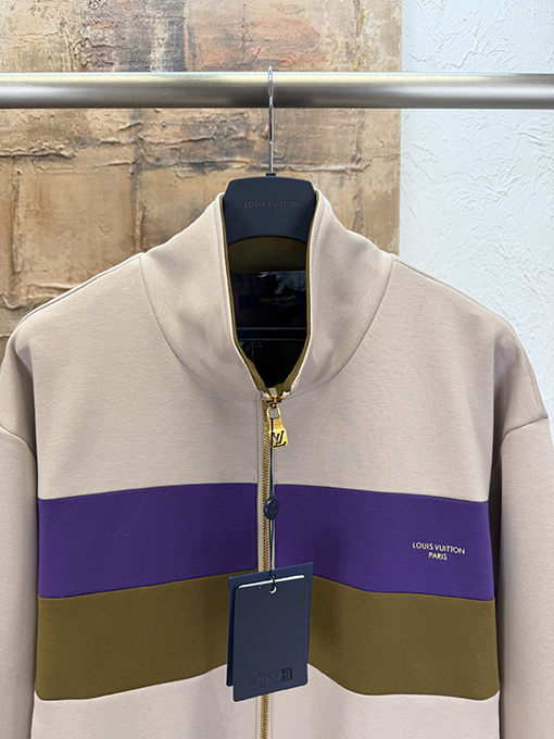 ルイヴィトン カラーブロックストライプのスタンドカラージップアップジャケット