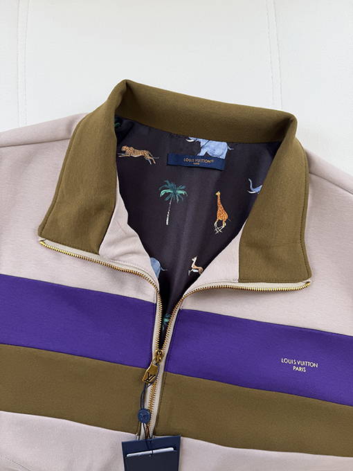 ルイヴィトン カラーブロックストライプのスタンドカラージップアップジャケット