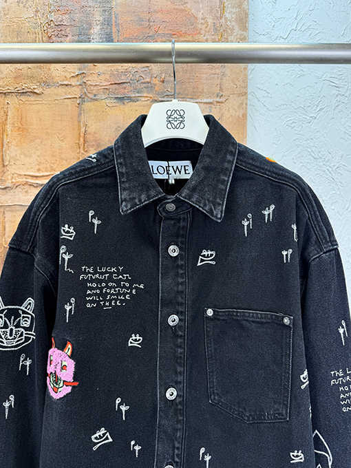 ロエベ 猫の刺繍りデニムシャツジャケット