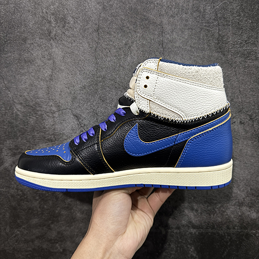 ナイキ 藤原ヒロシ氏による三者コラボレーション4色パッチワークのグレー稲妻ホワイトブルーブラックのシューズ