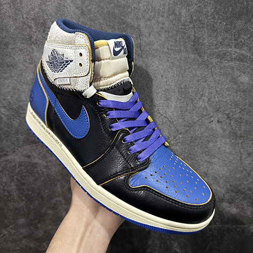 ナイキ 藤原ヒロシ氏による三者コラボレーション4色パッチワークのグレー稲妻ホワイトブルーブラックのシューズ