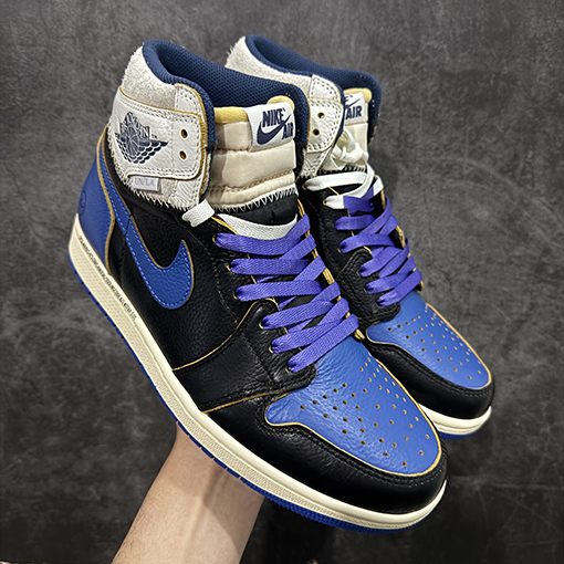 ナイキ 藤原ヒロシ氏による三者コラボレーション4色パッチワークのグレー稲妻ホワイトブルーブラックのシューズ