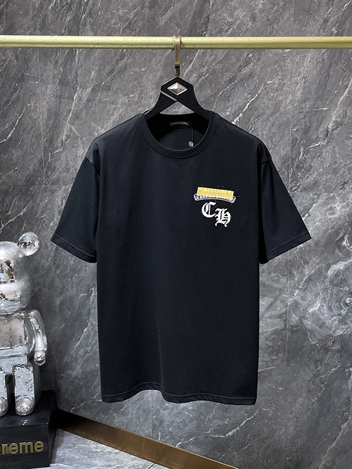 クロムハーツコピー 馬蹄手描きサンスクリットヘビーラインストーン半袖Tシャツ