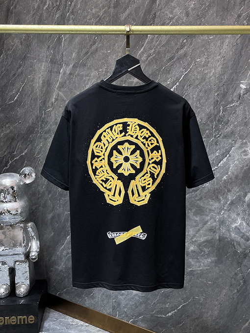 クロムハーツコピー 馬蹄手描きサンスクリットヘビーラインストーン半袖Tシャツ