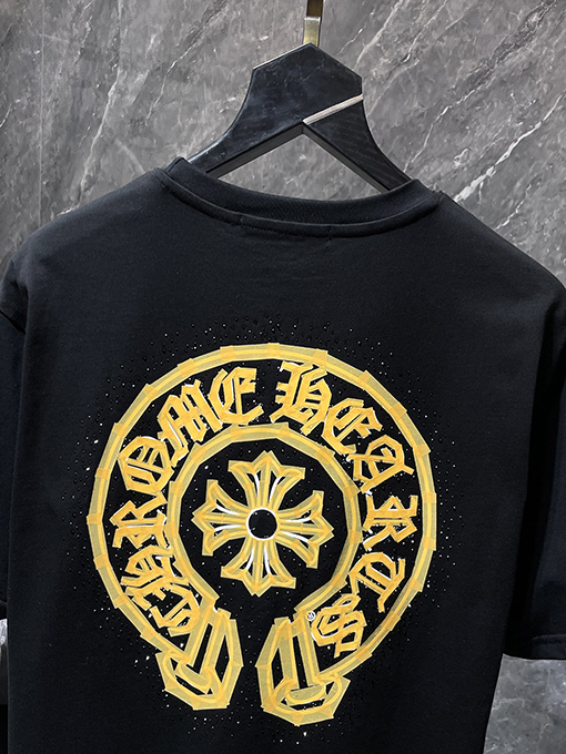 クロムハーツコピー 馬蹄手描きサンスクリットヘビーラインストーン半袖Tシャツ