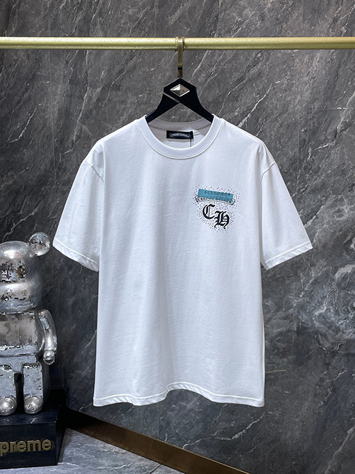 クロムハーツコピー 馬蹄手描きサンスクリットヘビーラインストーン半袖Tシャツ