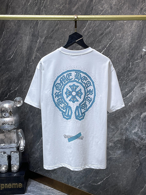 クロムハーツコピー 馬蹄手描きサンスクリットヘビーラインストーン半袖Tシャツ