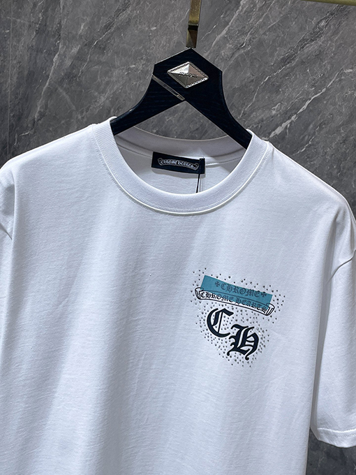 クロムハーツコピー 馬蹄手描きサンスクリットヘビーラインストーン半袖Tシャツ