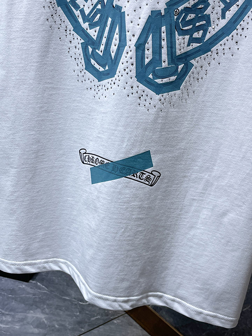クロムハーツコピー 馬蹄手描きサンスクリットヘビーラインストーン半袖Tシャツ
