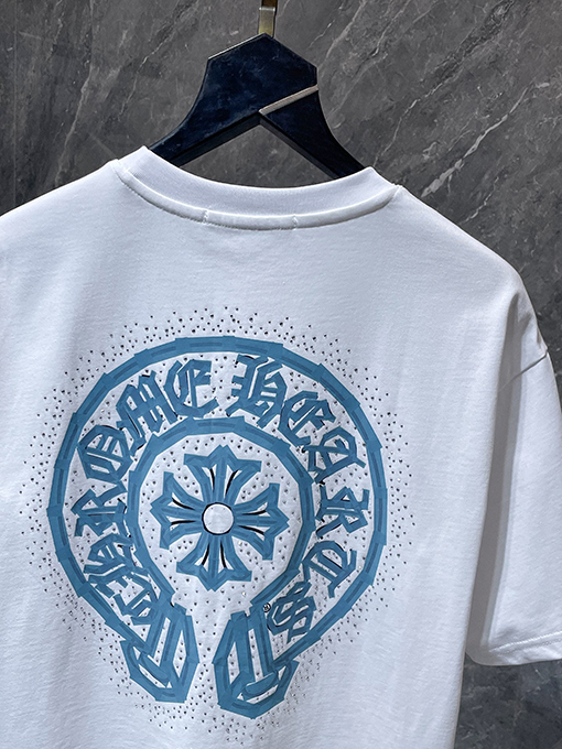 クロムハーツコピー 馬蹄手描きサンスクリットヘビーラインストーン半袖Tシャツ