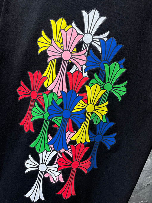 クロムハーツ クラシックなカラフルファントムクロスレターフローラル半袖Tシャツ