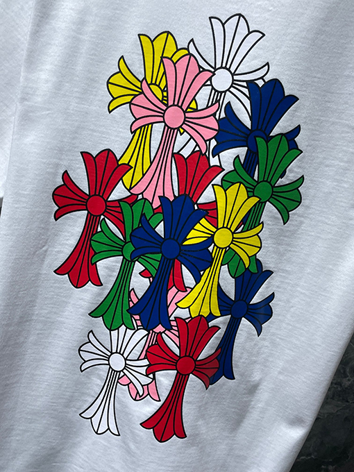 クロムハーツ クラシックなカラフルファントムクロスレターフローラル半袖Tシャツ