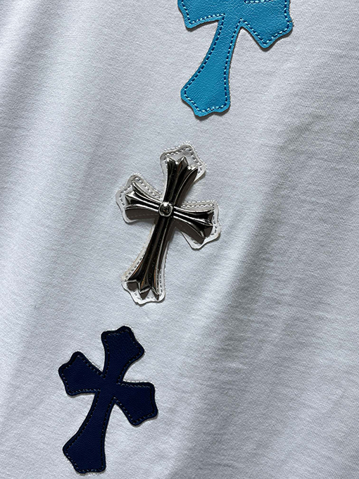 クロムハーツコピー カラフルなパッチワーククロスプリント半袖Tシャツ