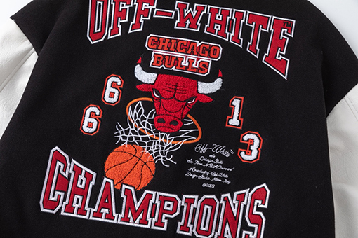 オフホワイト off white カップルけ刺繍パッチワークベースボールジャケット