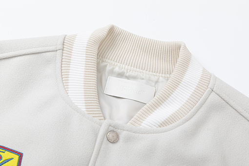 オフホワイト off white 刺繍パッチワークベースボールジャケットウール生地カップルコート