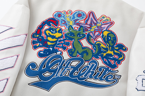 オフホワイト off white 刺繍パッチワークベースボールジャケットウール生地カップルコート