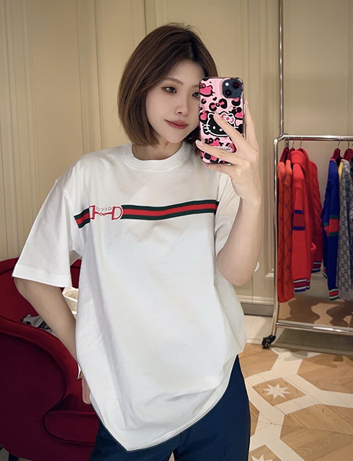 グッチ Gucci ストライプ ホースビットプリント 半袖Tシャツ