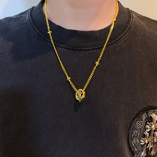 クロムハーツ ゴールドクロスフラワーダブルリングネックレス