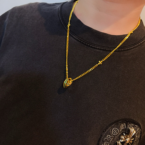 クロムハーツ ゴールドクロスフラワーダブルリングネックレス