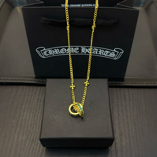 クロムハーツ ゴールドクロスフラワーダブルリングネックレス