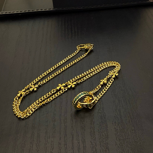 クロムハーツ ゴールドクロスフラワーダブルリングネックレス