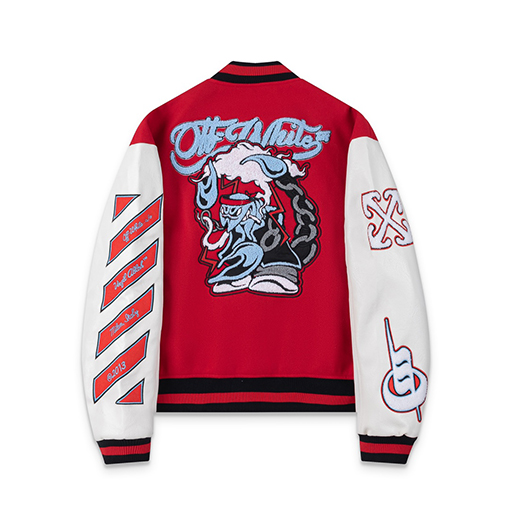 オフホワイト off white 刺繍パッチワークベースボールジャケットウール生地カップルコート