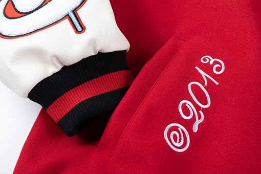 オフホワイト off white 刺繍パッチワークベースボールジャケットウール生地カップルコート