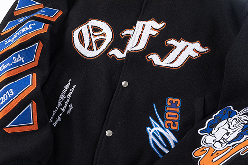 オフホワイト off white 新モデル刺繍パッチワークベースボールジャケットウール生地カップルコート