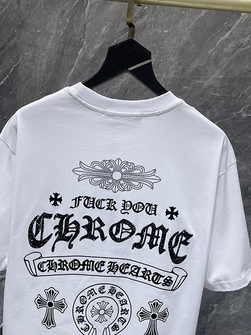 クロムハーツコピー ラインストーン馬蹄サンスクリット文字クロス半袖Tシャツ